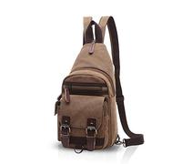 FANDARE Classico Sling Bag Zaino Studente Sport Portatile Viaggio Borsa a Tracolla Donna/Uomo Grande Capacità Multifunzione Traspirante Tela Marrone