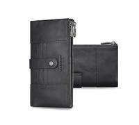 FANDARE Donna Lungo Portafoglio Portacarte bifold con Blocco RFID, Borsellino in Pelle Borsa a Clutch Bifacciali con 15 Scomparti per Carte, 2 Tasche con Cerniera Elegante Borsa da Sera Nero