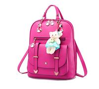 FANDARE Donna Zaino Moda Borsa da Scuola Ragazze Impermeabile Daypack Borsa a Tracolla PU Backpack per Scuola Università Viaggio Shopping Vacanza Zaini Rosa Rossa