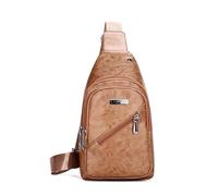 FANDARE Donna Zaino Monospalla PU pelle Borsa a tracolla Viaggio Impermeabile Uomo Zain a spalla singola con foro per auricolare Borse messenger Bandoliera Viaggio Sling Bag Giallo-Marrone