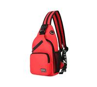 FANDARE Donna Zaino Monospalla Zaini Piccolo con Foro per Auricolare Borse a Spalla Ragazze Sling Bag Borsa a Tracolla Sport All'aperto Trekking Spalla Zaini Poliestere Durevole Rosso