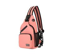 FANDARE Donna Zaino Monospalla Zaini Piccolo con Foro per Auricolare Borse a Spalla Ragazze Sling Bag Borsa a Tracolla Sport All'aperto Trekking Spalla Zaini Poliestere Durevole Rosa