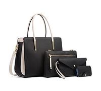 FANDARE Elegante Borsa da Donna 4 Pezzi Set - Tracolla, Mano, Pochette e Portafoglio, Tote Messenger per Shopping Viaggio Partito Nero