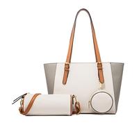 FANDARE Elegante Borsa da Donna Borsa a Mano Borsa a tracolla Spalla 3 pezzi Set Borse Tote da donna Pochette Portafoglio per Shopping Viaggio Partito Sacchetto Borsetta PU Pelle Bianco