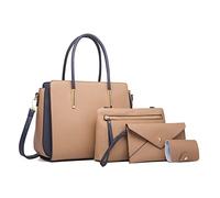 FANDARE Elegante Borsa da Donna Borsa a Mano Borsa a tracolla Spalla 4 pezzi Set Borse Tote da donna Pochette Portafoglio Borsa Messenger per Shopping Viaggio Partito Sacchetto Borsetta Cachi