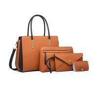 FANDARE Elegante Borsa da Donna Borsa a Mano Borsa a tracolla Spalla 4 pezzi Set Borse Tote da donna Pochette Portafoglio Borsa Messenger per Shopping Viaggio Partito Sacchetto Borsetta Marrone