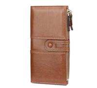 FANDARE Elegante Portafoglio Impermeabile Portfolio Uomo Donna Lungo Cartella Portafogli Dicastero con porta carte di credito portamonete porta tessere mit 12 slot per schede Wallet Marrone