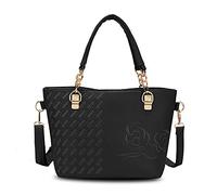 FANDARE Eleganti Borsa Donna Tracolla Spalla Ricamo Borsa a Tote Mano Pelle PU Impermeabile per Shopping Viaggio Partito Work Crossbody Bag Nero A