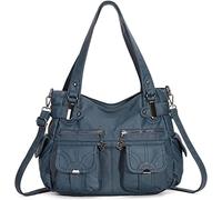 FANDARE Grande Borsa Tracolla Spalla Donna Vintage Bauletto Impermeabile Pelle PU per Shopping Viaggio Partito Work Crossbody Bag Blu