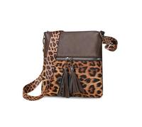 FANDARE Leopardo Borse a tracolla Donna PU Pelle Spalla Boho Frange Borsa sottobraccio Messenger Crossbody Bag Nero Zain a spalla per Telefono Lavoro, Ufficio, Viaggio Marrone Scuro