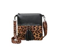 FANDARE Leopardo Borse a tracolla Donna PU Pelle Spalla Boho Frange Borsa sottobraccio Messenger Crossbody Bag Nero Zain a spalla per Telefono Lavoro, Ufficio, Viaggio nero
