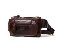 FANDARE Marsupio in Vera Pelle Unisex, Retrò Zaino Monospalla Borsa a Tracolla Spalla con Multiple Tasche con Cerniera, Modello per Viaggi, Escursionismo e Uso Quotidiano (Adulti e Adolescenti)Marrone