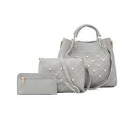 FANDARE Moda Borsa a Secchiello Impermeabile Borse a mano da donna 3 Pezzi Set Borsa a mano Borse Tote da donna PU Pelle Borsa a Tracolla per Shopping Viaggio Lavoro Incontri Grigio