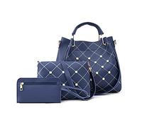 FANDARE Moda Borsa a Secchiello Impermeabile Borse a mano da donna 3 Pezzi Set Borsa a mano Borse Tote da donna PU Pelle Borsa a Tracolla per Shopping Viaggio Lavoro Incontri Blu