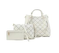 FANDARE Moda Borsa a Secchiello Impermeabile Borse a mano da donna 3 Pezzi Set Borsa a mano Borse Tote da donna PU Pelle Borsa a Tracolla per Shopping Viaggio Lavoro Incontri Bianco