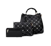 FANDARE Moda Borsa a Secchiello Impermeabile Borse a mano da donna 3 Pezzi Set Borsa a mano Borse Tote da donna PU Pelle Borsa a Tracolla per Shopping Viaggio Lavoro Incontri Nero