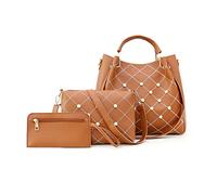 FANDARE Moda Borsa a Secchiello Impermeabile Borse a mano da donna 3 Pezzi Set Borsa a mano Borse Tote da donna PU Pelle Borsa a Tracolla per Shopping Viaggio Lavoro Incontri Marrone scuro