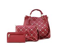 FANDARE Moda Borsa a Secchiello Impermeabile Borse a mano da donna 3 Pezzi Set Borsa a mano Borse Tote da donna PU Pelle Borsa a Tracolla per Shopping Viaggio Lavoro Incontri Rosso