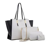 FANDARE Moda Borsa da Donna Borsa a Mano Borse Tote da donna Spalla 4 pezzi Set con Borsa a tracolla Pochette Portafoglio per Shopping Viaggio Partito Sacchetto Borsetta Bianco