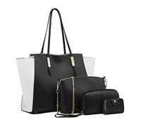 FANDARE Moda Borsa da Donna Borsa a Mano Borse Tote da donna Spalla 4 pezzi Set con Borsa a tracolla Pochette Portafoglio per Shopping Viaggio Partito Sacchetto Borsetta Nero