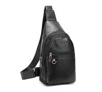 FANDARE Moderno Zaino Monospalla con foro per gli auricolari Borsa a tracolla bandoliera crossbody Uomo donna in PU Pelle, Borse a spalla per viaggi e attività outdoor Sling Crossbody Bag Nero