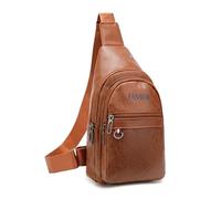 FANDARE Moderno Zaino Monospalla con foro per gli auricolari Borsa a tracolla bandoliera crossbody Uomo donna in PU Pelle, Borse a spalla per viaggi e attività outdoor Sling Bag Marrone chiaro