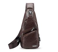 FANDARE New Zaino Monospalla Uomo Borsello da Uomo con USB Borsa a Tracolla Borsa Sportiva Sling Bag Affari Ciclismo Viaggio Grande Capacità Impermeabile PU Marrone Scuro