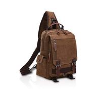 FANDARE New Zaino Monospalla Uomo Business Student Outdoor Viaggio Borsa a Tracolla Traspirante Tela Marrone A