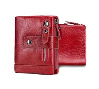 FANDARE Nuova Portafoglio Uomo Slim, Donna Portacarte in Pelle con Protezione RFID, Porta 13 Carte di Credito Uomo Piccolo, Porta Tessere con Portamonete e Scomparti Banconote Rosso