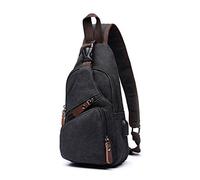 FANDARE Nuovo Monospalla Uomo Borsa di tela Zaino Monospalla Borsello da Uomo con USB Borsa a Tracolla Borsa Sportiva Sling Bag,Ciclo/viaggio/campeggio Nero