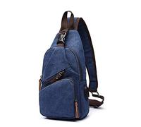 FANDARE Nuovo Monospalla Uomo Borsa di tela Zaino Monospalla Borsello da Uomo con USB Borsa a Tracolla Borsa Sportiva Sling Bag,Ciclo/viaggio/campeggio Blu Scuro