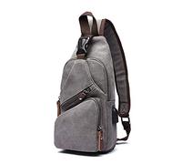 FANDARE Nuovo Monospalla Uomo Borsa di tela Zaino Monospalla Borsello da Uomo con USB Borsa a Tracolla Borsa Sportiva Sling Bag,Ciclo/viaggio/campeggio Grigio
