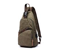 FANDARE Nuovo Monospalla Uomo Borsa di tela Zaino Monospalla Borsello da Uomo con USB Borsa a Tracolla Borsa Sportiva Sling Bag,Ciclo/viaggio/campeggio Verde