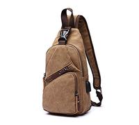FANDARE Nuovo Monospalla Uomo Borsa di tela Zaino Monospalla Borsello da Uomo con USB Borsa a Tracolla Borsa Sportiva Sling Bag,Ciclo/viaggio/campeggio Marrone