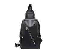 FANDARE Nuovo Monospalla Zaino Uomo Monospalla Borsello da Uomo con USB per auricolari Foro Borsa a Tracolla PU Borsa Sportiva Sling Bag Affari Ciclismo Viaggio Grande Impermeabile Nero a