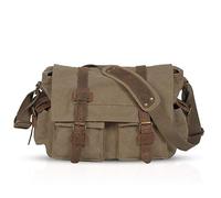FANDARE Nuovo Vintage Messenger Bag Satchel College Bag Schoolbag Bookbag Casual Viaggio Borsa a tracolla Borsa Da Lavoro Borsa Da Lavoro 14 "Laptop Briefcase Multiuso Uomo/Donna Tela, Marrone chiaro,