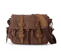 FANDARE Nuovo Vintage Messenger Bag Satchel College Bag Schoolbag Bookbag Casual Viaggio Borsa a tracolla Borsa Da Lavoro Borsa Da Lavoro 14 "Laptop Briefcase Multiuso Uomo/Donna Tela, Marrone, Large