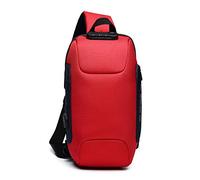 FANDARE Nuovo Zaino Monospalla Antifurto Borsa a Tracolla Uomo Borsa Sportiva,con pochette per password, USB Borsa sul Petto per Trekking/Ciclismo/Viaggio/Sports Impermeabile Poliestere Rosso