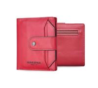 FANDARE Portafoglio Donna in Vera Pelle con Protezione RFID, Clutch Sottile Organizzatore Multicarta, Custodia Bifold per Carte, 11 Slot per Carte & 1 Scomparto Banconote per Uso Quotidiano Rosso
