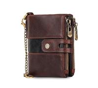 FANDARE Portafoglio per Uomo Donna con Blocco RFID Pelle Portacarte Bifold Wallet con Catena Porta carte di credito Tasca con Cerniera per Monete Sottile Business con Scatola Regalo Marrone scuro