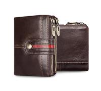 FANDARE Portafoglio Uomo Donna in Vera Pelle Portacarte bifold con RFID, 7 scomparti carte, 2 tasche banconote/monete, 1 finestra foto regalo per pendolari viaggi (25-45 anni) WalletMarrone scuro