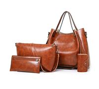 FANDARE Retrò Borsa a secchiello Impermeabile Borse a mano da donna Borse Tote da donna 4 Pezzi Set Pochette e Clutch PU Pelle Borse a tracolla per Shopping Viaggio Lavoro Incontri