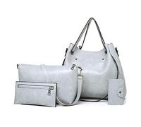 FANDARE Retrò Borsa a secchiello Impermeabile Borse a mano da donna Borse Tote da donna 4 Pezzi Set Pochette e Clutch PU Pelle Borse a tracolla per Shopping Viaggio Lavoro Incontri