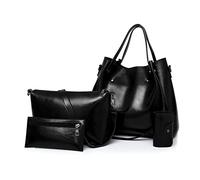 FANDARE Retrò Borsa a secchiello Impermeabile Borse a mano da donna Borse Tote da donna 4 Pezzi Set Pochette e Clutch PU Pelle Borse a tracolla per Shopping Viaggio Lavoro Incontri
