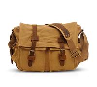 FANDARE Retro Borsa a Tracolla Tela Borse a spalla per 14 pollici Laptop Ventiquattrore Uomo Donna Messenger Bag Borsa Zainetto Briefcase Multifunzione per viaggio lavoro scuola università Cachi