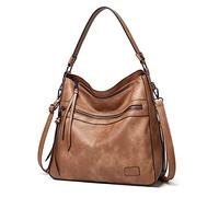 FANDARE Retrò Borsa Donna Spalla Tracolla Borsa a Tote Mano Pelle PU Impermeabile Messenger Rivetto Nappa per 12.9 Pollici PC Portatili Shopping Viaggio Partito Work Crossbody Bag Cachi