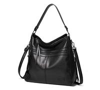 FANDARE Retrò Borsa Donna Spalla Tracolla Borsa a Tote Mano Pelle PU Impermeabile Messenger Rivetto Nappa per 12.9 Pollici PC Portatili Shopping Viaggio Partito Work Crossbody Bag Nero