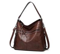 FANDARE Retrò Borsa Donna Spalla Tracolla Borsa a Tote Mano Pelle PU Impermeabile Messenger Rivetto Nappa per 12.9 Pollici PC Portatili Shopping Viaggio Partito Work Crossbody Bag Marrone Scuro