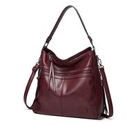 FANDARE Retrò Borsa Donna Spalla Tracolla Borsa a Tote Mano Pelle PU Impermeabile Messenger Rivetto Nappa per 12.9 Pollici PC Portatili Shopping Viaggio Partito Work Crossbody Bag Vino Rosso