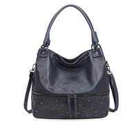 FANDARE Retrò Borsa Donna Tracolla Borsa a Tote Mano Borsa Spalla Pelle PU Impermeabile Messenger Rivetto Grande Capacità 12.9 Pollici PC Portatili Shopping Viaggio Partito Work Blue